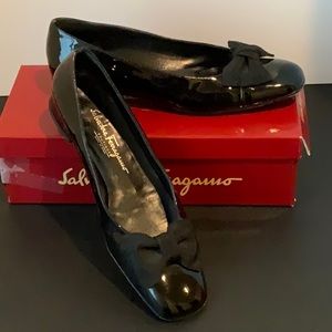 Classic black patent leather GLORIA  low heals by Salvatore Ferragamo, 9.5 B